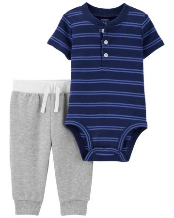 CARTERS CARTER'S Set 2dílný body kr. rukáv, tepláky Blue Stripes kluk 9m