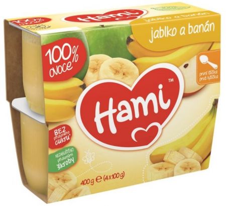 HAMI HAMI 100 % ovoce jablko a banán (4 x 100 g) - ovocný příkrm