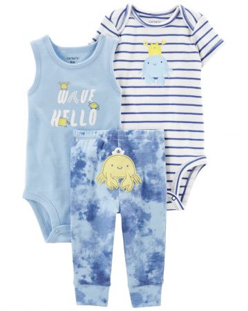 CARTERS CARTER'S Set 3dílný tepláky, body kr. rukáv, body bez rukávů Blue Wave chlapec LBB 3m