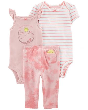 CARTERS CARTER'S Set 3dílný legíny, body kr. rukáv, body bez rukávů Pink Whale dívka LBB 18m