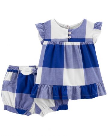 CARTERS CARTER'S Set 2dílný šaty, kraťasy Blue White holka 3m