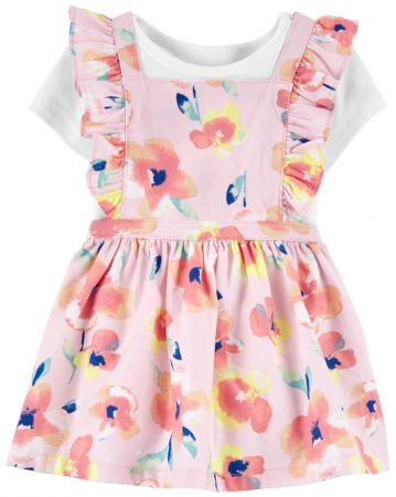 CARTERS CARTER'S Set 2dílný body kr. rukáv, šaty na kšandy Pink Floral dívka 9m