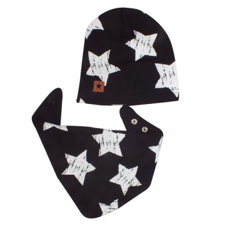 Z&Z bavlněná čepička + šátek Hvězdy/Černá vel. 86