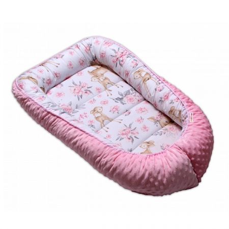 BABY NELLYS oboustranné hnízdečko MINKY Srnka a Růže/Růžová