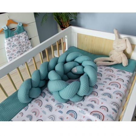 BABY NELLYS mantinel pletený cop VAFEL 160cm Duha/Mátová