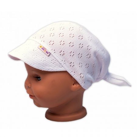 BABY NELLYS dětský síťovaný šátek s kšiltem na zavazování Bílá vel. 92/104