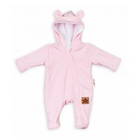 BABY NELLYS kojenecký teplákový overal s kapucí TEDDY Světle Růžová vel. 68