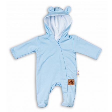 BABY NELLYS kojenecký teplákový overal s kapucí TEDDY Světle Modrá vel. 68