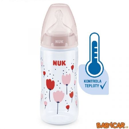 NUK FC+ láhev s kontrolou teploty 300ml Kytky/Růžová