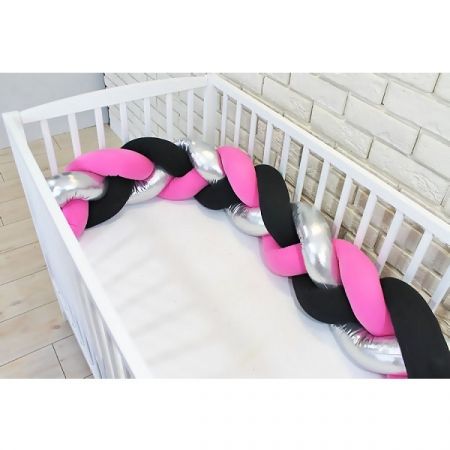 BABY NELLYS mantinel pletený cop Růžová/Černá/Stříbrná