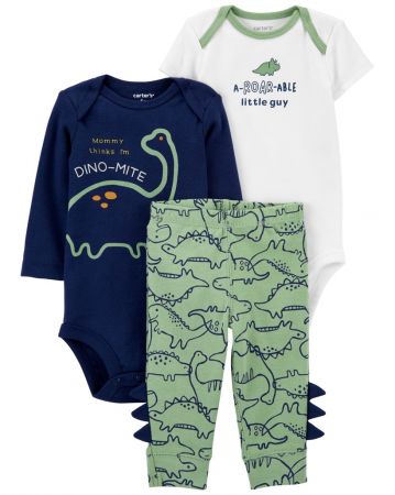 CARTERS CARTER'S Set 3dílný body dl. rukáv, body kr. rukáv, tepláky Navy Dino chlapec LBB NB/ vel. 56