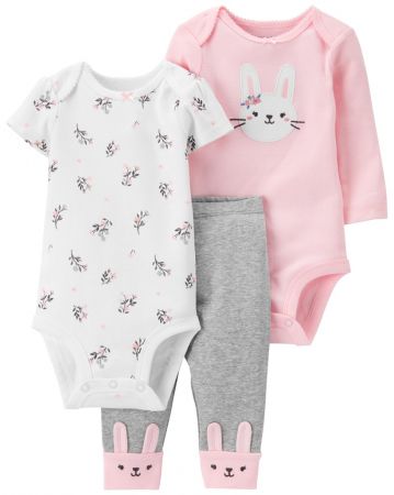 CARTERS CARTER'S Set 3dílný body dl. rukáv, body kr. rukáv, legíny Pink Bunny dívka LBB PRE/ vel. 46