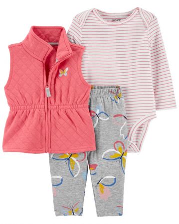 CARTERS CARTER'S Set 3dílná vesta, legíny, body dl. rukáv Pink Butterfly holka NB/ vel. S 56