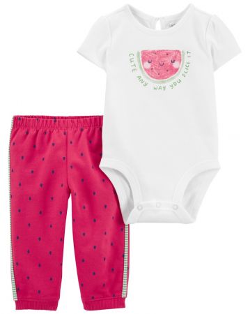 CARTERS CARTER'S Set 2dílný tepláky, body kr. rukáv Pink Watermelon dívka 3m