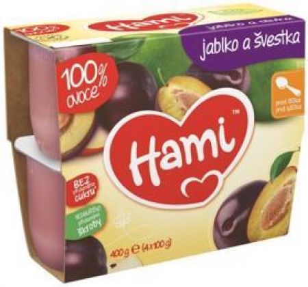 HAMI HAMI 100 % ovoce švestka a jablko (4 x 100 g) - ovocný příkrm