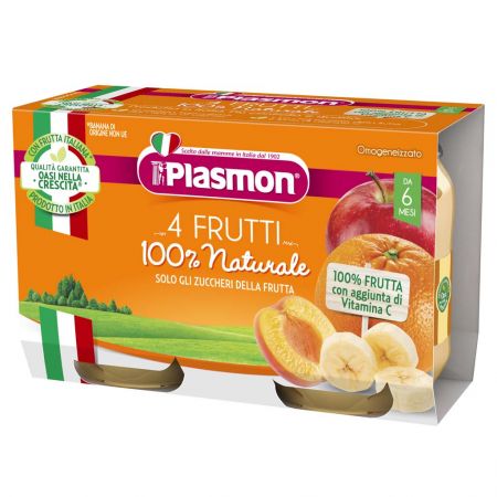 PLASMON PLASMON Příkrm bezlepkový ovocný čtyřmi druhy ovoce 2x104 g, 6m+