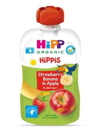 HIPP HiPP HiPPiS BIO 100% ovoce Jablko-Banán-Jahoda 100 g – ovocný příkrm
