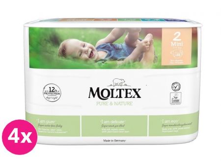 MOLTEX 4x MOLTEX Pure & Nature Pleny jednorázové 2 Mini (3-6 kg) 38 ks - ECONOMY PACK