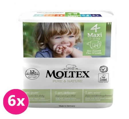 MOLTEX 6x MOLTEX Pure&Nature Pleny jednorázové 4 Maxi (7-18 kg) 29 KS - ECONOMY PACK