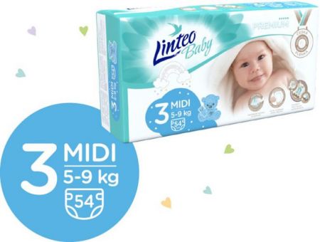 LINTEOBABY LINTEO BABY Premium Pleny jednorázové 3 MIDI (5-9 kg) 216 ks