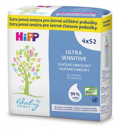 HIPP HiPP Babysanft Ultra sensitive Ubrousky vlhčené bez parfému (4x 52 ks)