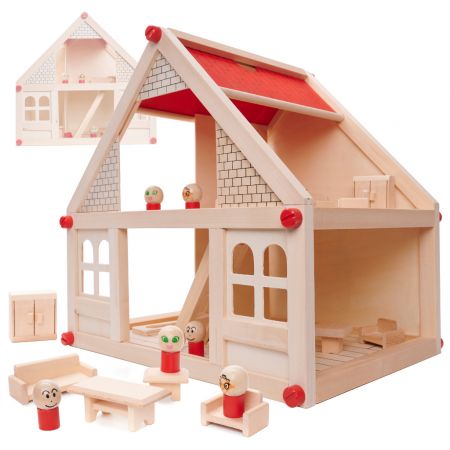 KIK 6486 Dřevěný domeček pro panenky s nábytkem 26 x 40 x 38 cm