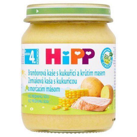 HIPP HiPP BIO Bramborové pyré s kukuřicí a krůtím masem (125 g) - maso-zeleninový příkrm