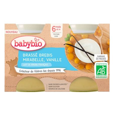 BABYBIO BABYBIO Brassé z ovčího mléka mirabelky vanilka 2x130 g