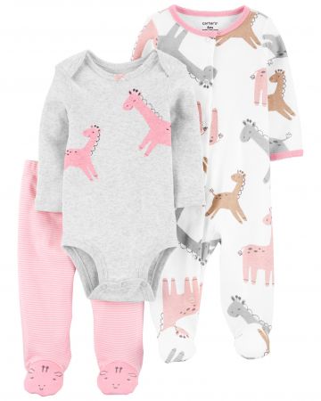 CARTERS CARTER'S Set 3dílný overal na druky, polodupačky, body dl. rukáv Giraffe dívka LBB PRE, vel. 46