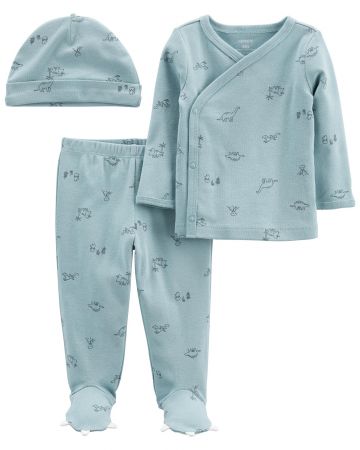 CARTERS CARTER'S Set 3dílný tričko dl. rukáv, polodupačky, čepice Blue Dino kluk LBB PRO, vel. 46