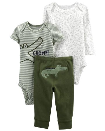 CARTERS CARTER'S Set 3dílný body kr. rukáv, body dl. rukáv, tepláky Green Croc kluk LBB NB, vel. 56