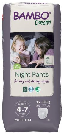 BAMBO BAMBO Dreamy Night Pants Kalhotky plenkové jednorázové Girls 4-7 let (15-35 kg) 10 ks