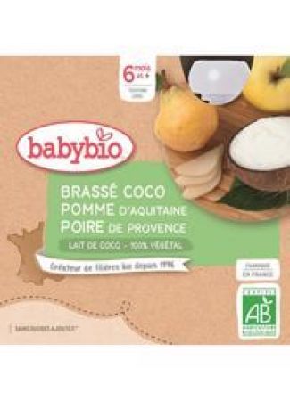 BABYBIO BABYBIO Svačinka s kokosovým mlékem - jablko a hruška (4x 85 g)