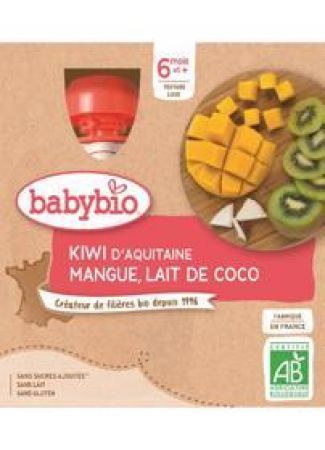 BABYBIO BABYBIO Kiwi mango kokos (4x 90 g) - ovocný příkrm