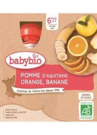 BABYBIO BABYBIO Jablko pomeranč banán (4x 90 g) - ovocný příkrm