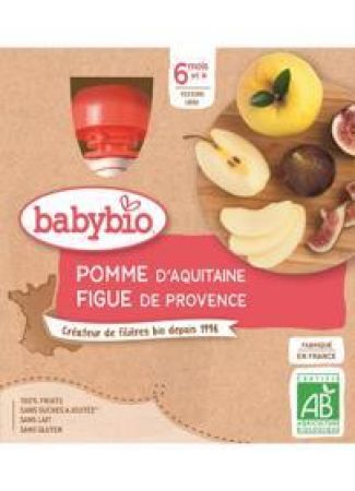 BABYBIO BABYBIO Jablko fík (4x 90 g) - ovocný příkrm