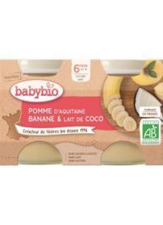 BABYBIO BABYBIO Jablko banán s kokosovým mlékem (2x 130 g) - ovocný příkrm