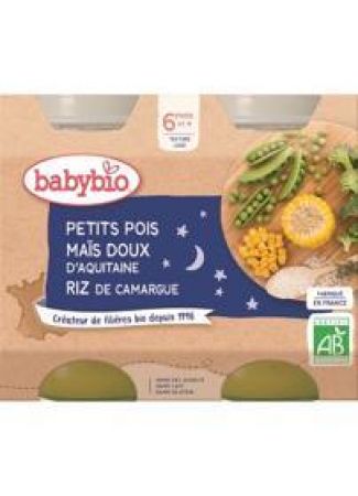 BABYBIO 2x BABYBIO Večerní menu hrášek sladká kukuřice rýže (200 g)