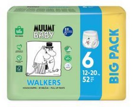 Muumi MUUMI Baby Walkers Kalhotky plenkové jednorázové 6 (12-20 kg) 52 ks - BIG PACK
