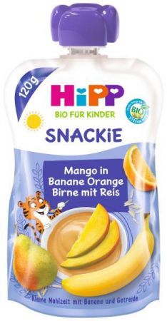 HIPP HiPP HiPPiS BIO Sport Hruška-Pomeranč-Mango-Banán-Rýže 120 g – ovocný příkrm