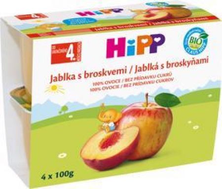 HIPP HiPP BIO Jablka s broskvemi (4 x 100 g) - ovocný příkrm