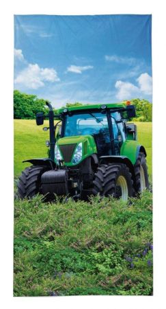 Dětská osuška Traktor na poli - zelený 140x70 cm