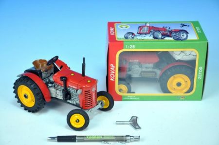 Kovap Traktor Zetor 25A červený na klíček kov 15cm v krabičce 1:25