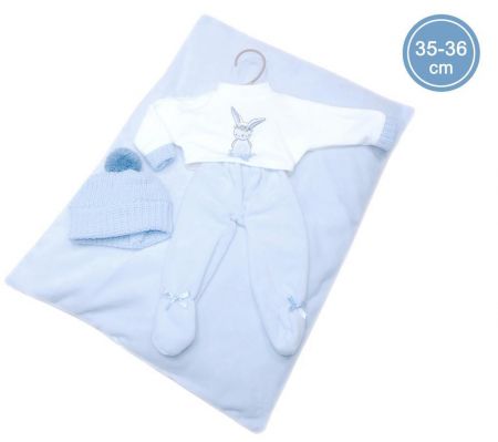 Llorens Obleček pro panenku miminko New Born velikosti 35-36 cm 3dílný modro-bilý