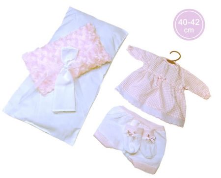 Llorens Obleček pro panenku miminko New Born velikosti 40-42 cm 3dilný růžovo-bilý