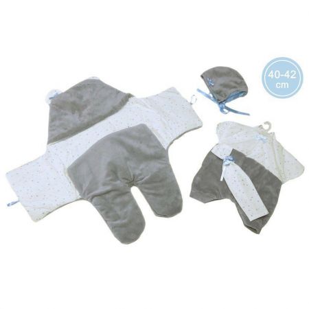 Llorens Obleček pro panenku miminko New Born velikosti 40-42 cm 2dílný šedý