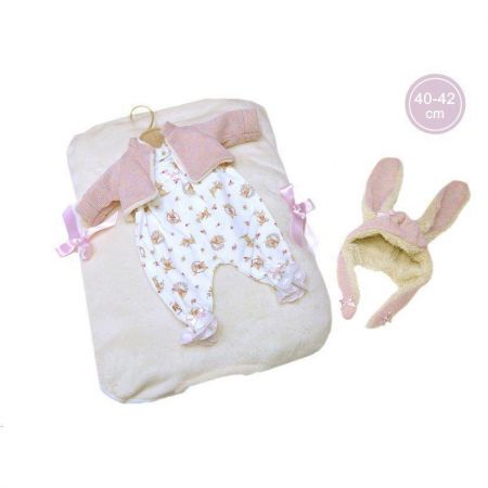 Llorens Obleček pro panenku miminko New Born velikosti 40-42 cm 3dílny růžový s čepičkou