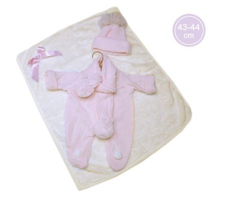 Llorens Obleček pro panenku miminko New Born velikosti 43-44 cm 3dílný růžovo-bílý
