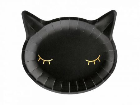 Party Deco Papírové talíře - Černá kočka 22x20 cm, 6 ks