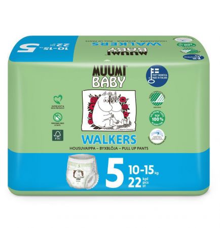 Muumi Baby Kalhotkové eko pleny Walkers 5 Maxi+ 10-15 kg 22 ks